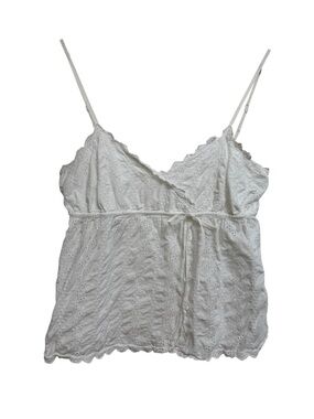 Y2K Vintage American Eagle Babydoll To Blouse Women Size 6 White Eyelet Embroid
